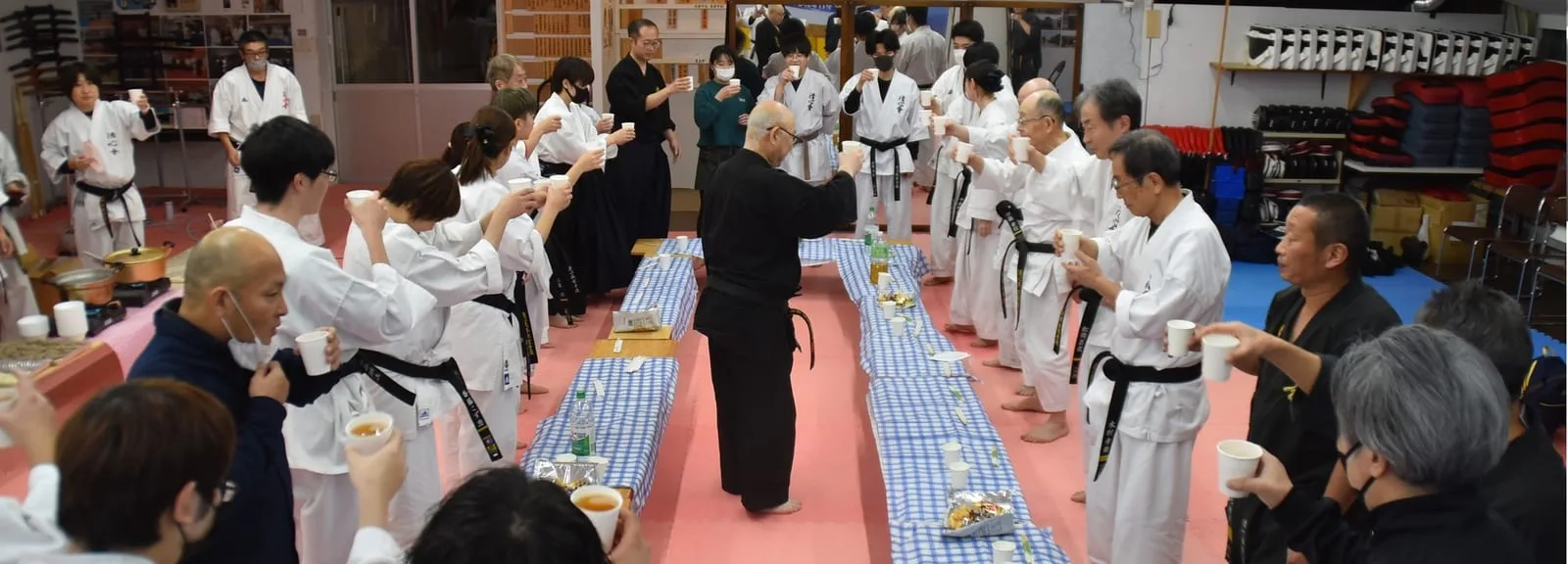 Seishinkai members celebrating together at the dojo
